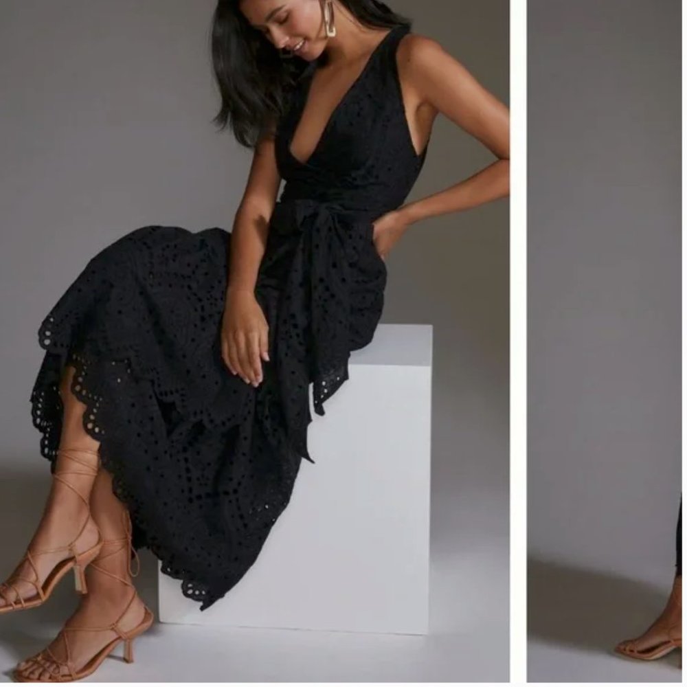 *SOLD* NWT Anthropologie Maeve Black Eyelet Wrap Dress - 2